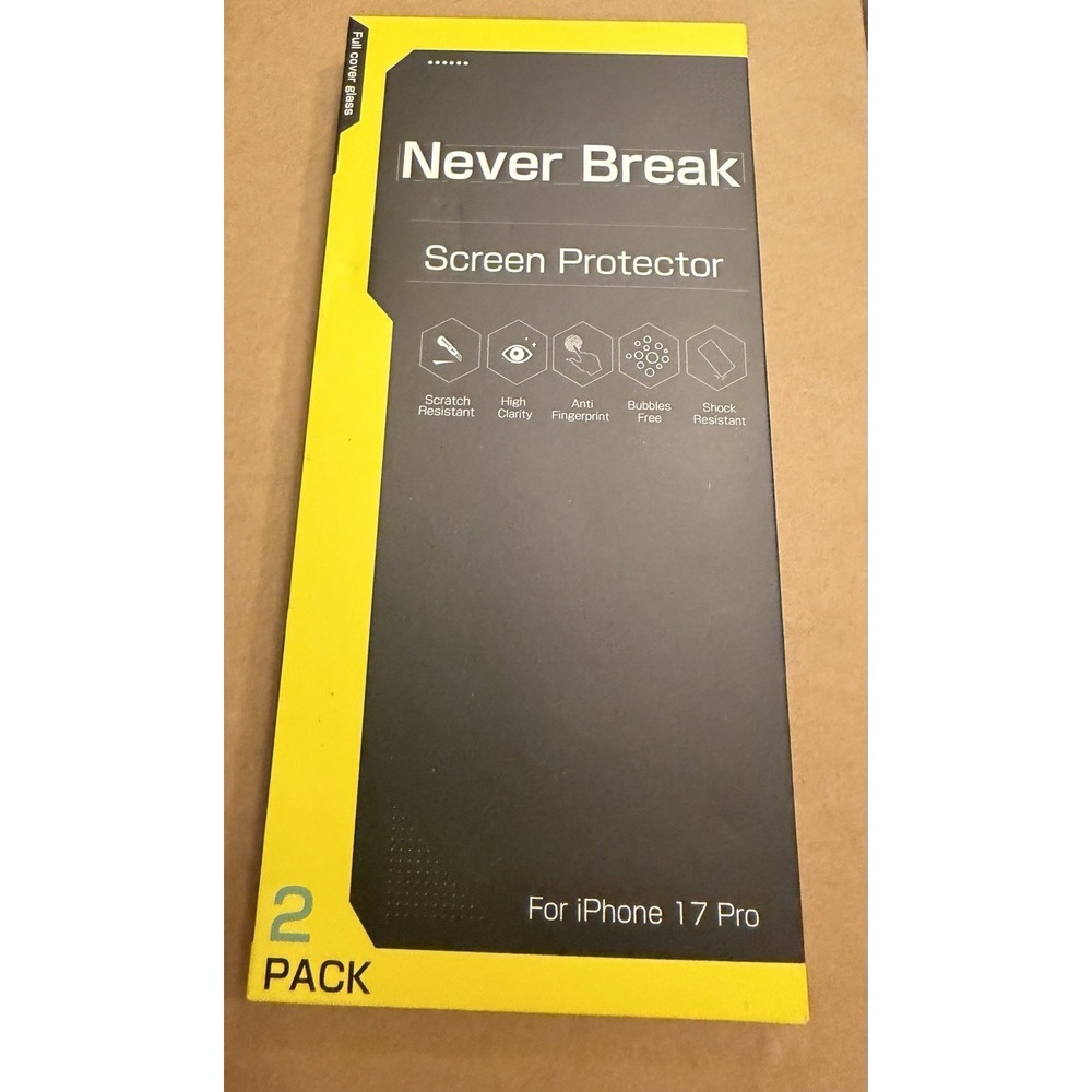 Never Break Screen Protector 2 Pack for iPhone 17 Pro Scratch Resistant New.